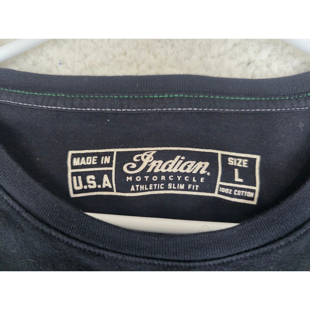 Indian Motorcycle T-Shirt Mens L Long Sleeve Black Organic Cotton USA Made - Picture 6 of 13